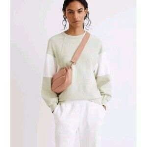 Madewell MWL Oversized Raglan Sweatshirt Colorblock White & Green Women’s Sz XXS